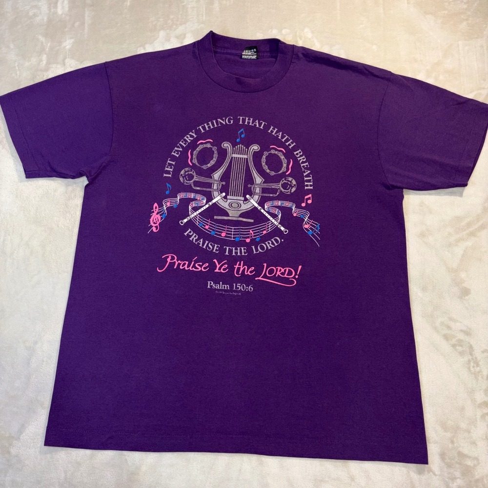 Vintage 90s Praise the Lord Psalm 150 Single Stitch T-Shirt Purple XL